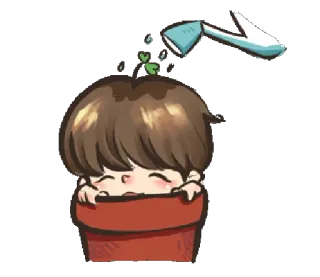 ☺️ 6b120b4e Kreskówka, Sadzonka, Uroczy, Konewka, Roślina, Doniczka, Osoba telegram sticker