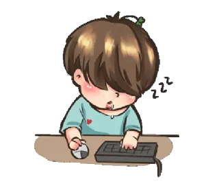 😴 a2d0eae2 Styl anime, Chłopak, Komputer, Biurko, Klawiatura, Mysz, Naklejka telegram sticker
