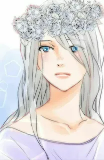 🌈 6e30e5c1 Anime, Femme, Portrait, Illustration, Couronne de fleurs, Art whatsapp sticker