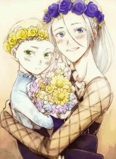 ❄️ b2e3262c Anime, Couronne de fleurs, Câlin, Mignon, Illustration, Fleurs whatsapp sticker