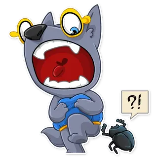 😵 0dd70345 ?! 만화, 늑대, 벌레, 물음표, 느낌표 telegram sticker