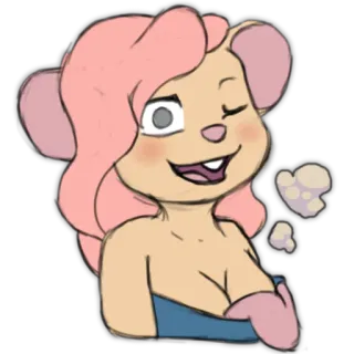 ♨ 7e01f852 Фурри, Антро, Мышь, Мультик, Персонаж, Розовые волосы, Подмигивание, Антропоморфный telegram sticker