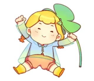 😁 573b027a 儿童, 三叶草, 卡通, 幸运, 女孩, 插画 telegram sticker