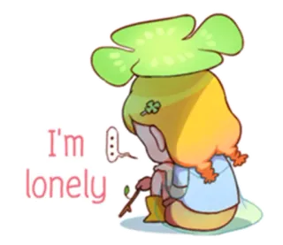 😞 ea6043d1 I'm lonely 难过, 孤独, 植物, 卡通, 角色, 孤立 telegram sticker