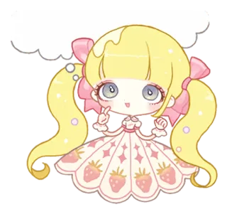 💭 f6145224 kawaii, cute, strawberry, chibi, cartoon, pink, dress, sweet telegram sticker