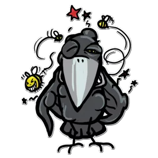 🐝 19233b02 oiseau, corbeau, abeilles, dessin animé, endormi, étourdi whatsapp sticker