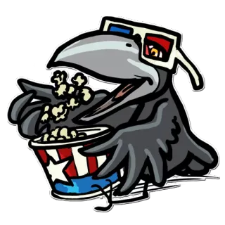 🎞 5d27ccbe cuervo, palomitas, gafas 3D, película, entretenimiento, pájaro, cubo telegram sticker