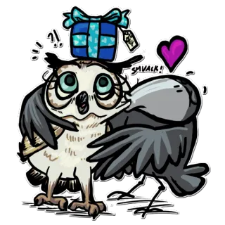 🎁 6da4b6e9 Smack! búho, cuervo, regalo, corazón, amor, beso telegram sticker