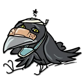 🤕 a75790da cuervo, pájaro, herido, vendaje, pegatina, dibujos animados, animal, triste telegram sticker