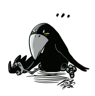 😞 bbaf360c cuervo, pájaro, dibujo animado, triste, sentado, animal, negro, dibujo telegram sticker