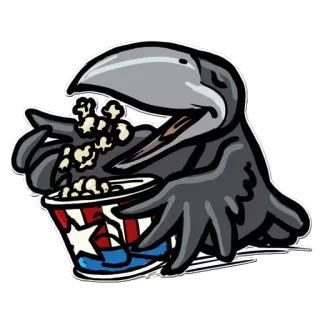 🍿 e6a6b5a6 pájaro, cuervo, palomitas, película, comida, animal telegram sticker