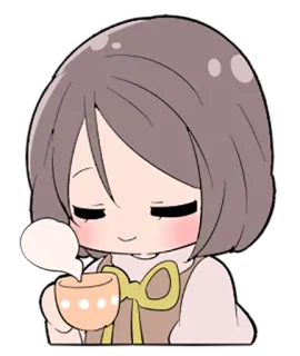 😌 9004d488 애니메이션, 여자, 커피, 차, 귀여운, 치비 whatsapp sticker