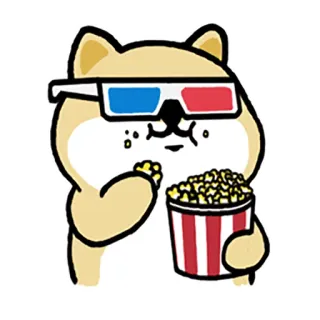 🎬 3025ef5a собака, сиба ину, попкорн, фильм, 3D очки, милый, мультфильм whatsapp sticker