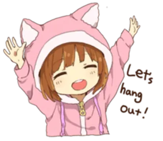 👐 76d48771 Let's Hang Out! Anime, Meisje, Schattig, Kattenoortjes, Hoodie, Roze, Kawaii telegram sticker