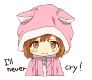 😢 855f74c9 I'll never cry! anime, meisje, huilen, verdrietig, schattig, kawaii telegram sticker