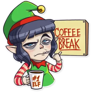 ☕ b959f279 COFFEE
BREAK
#1
ELF elf, kaffee, pause, müde, cartoon, urlaub, weihnachten whatsapp sticker
