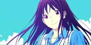 ⛓ c44977e1 anime, dziewczyna, długie włosy, niebo, uśmiech telegram sticker