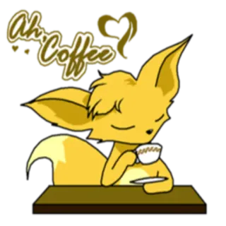☕️ 3b911563 oh Coffee 咖啡, 狐狸, 饮料, 动物, 可爱, 心, 桌子 telegram sticker