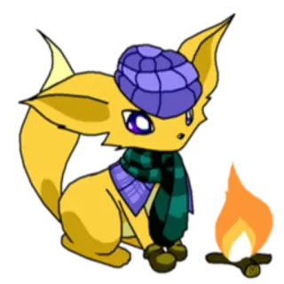 😶 516c973e 卡通, 动物, 冬天, 篝火, 可爱, 狐狸, 帽子, 围巾 telegram sticker