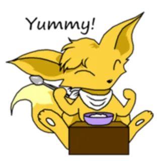 🍔 83b4592b 卡通, 狐狸, 动物, 麦片, 吃, 勺子 telegram sticker