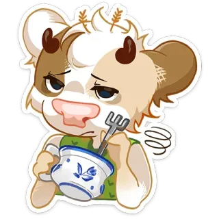 🙄 9d767ca1 Mucca, Cartone animato, Carino, Animale, Illustrazione, Peloso, Corna, Forcone telegram sticker