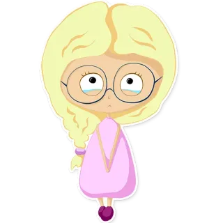 😥 7e7a2bfe naklejka, kreskówka, dziewczyna, płacz, smutny, okulary, blond włosy, różowa sukienka telegram sticker