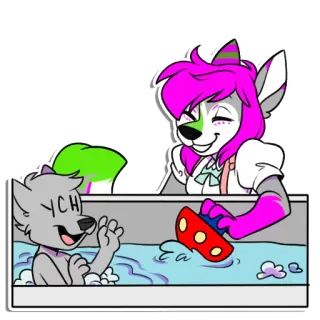 ⛵ 1a95637a 兽人, 拟人, 动物, 洗澡, 清洗, 卡通 telegram sticker