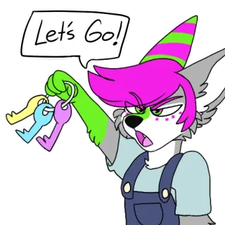 🔑 20dcca9b Let's Go! 卡通, 兽人, 拟人, 动物, 钥匙, 帽子 telegram sticker