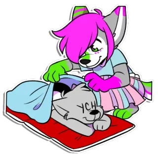 😪 2cd19a6b YCH 兽迷, 宠物, 睡觉, 毯子, 拟人 telegram sticker