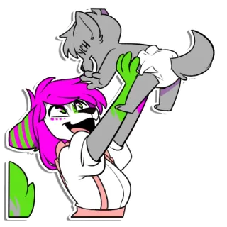 🙌 4d9c37e3 卡通, 拟人化, 兽人, 粉色头发, 狼, 动物 telegram sticker