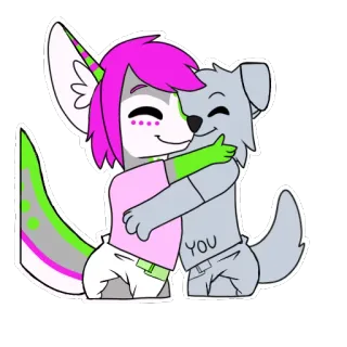👐 dcf935e6 YOU 兽人, 拥抱, 卡通, 友谊, 可爱, 动物 telegram sticker