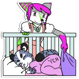 😪 f630e648 YCH 兽人, 兽 anthropomorphic, 婴儿, 婴儿床, 睡觉, 动物 telegram sticker