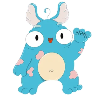 ✋ c570160b ПРИВЕТ 怪物, 问候, 卡通, 可爱, 蓝色, 友好的, 挥手 telegram sticker