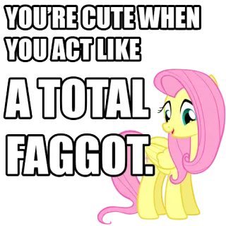 😈 3205d854 Fluttershy My Little Pony YOU'RE CUTE WHEN YOU ACT LIKE A TOTAL FAGGOT. Pony, Text, Beleidigend, Cartoon whatsapp sticker