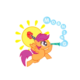 🤗 54e54b94 Scootaloo My Little Pony MORNING pony, morning, cartoon, celebration, friendship, greeting, animated telegram sticker