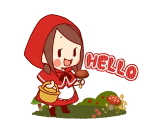 👋 0bfadcdc Little Red Riding Hood HELLO czerwony kapturek, kreskówka, dziewczyna, koszyk, grzyb, cześć telegram sticker
