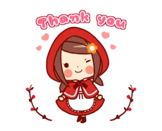 🙏 5277638b Thank you dziękuję, czerwony, kreskówka, dziewczyna, kwiat, kaptur telegram sticker
