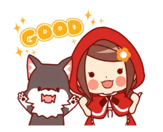 👍 751ecc55 GOOD Kreskówka, Wilk, Dziewczyna, Czerwony Kapturek, Dobry telegram sticker