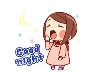 😴 e8638816 Good night śpiący, dobranoc, kreskówka, kobieta, ziewanie telegram sticker