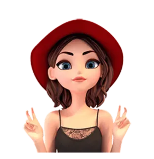 ✌ 08c0375f femme, paix, chapeau, dessin animé telegram sticker