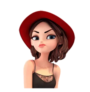 😙 0e7c0eee femme, dessin animé, chapeau rouge, sérieuse, brune telegram sticker