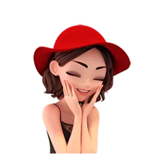 😄 3ad4759e femme, fille, chapeau, rouge, dessin animé, mignon telegram sticker