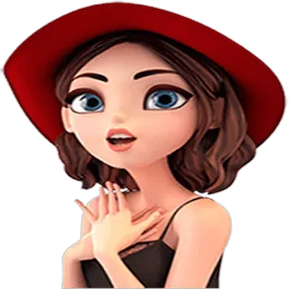 😨 0a28fb30 femme, dessin animé, personnage, chapeau, portrait, brune telegram sticker