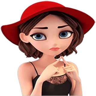 🙁 9e33c398 femme, dessin animé, fille, chapeau rouge, mannequin, mode telegram sticker