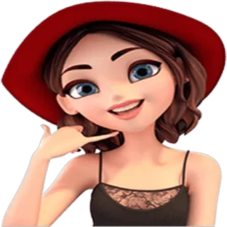 🤙 ac0c1084 Dessin animé, Femme, Signe appelle-moi, Chapeau rouge, Brune, Souriant telegram sticker