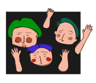 👽 3540a2b6 卡通, 角色, 插画, 面孔, 悲伤, 手 telegram sticker