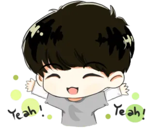 🙌 ded6e0e9 Yeah słodki, chibi, chłopak, animowany, szczęśliwy telegram sticker