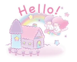 📌 1a35092d Hello! 안녕하세요, 카와이, 귀여운, 무지개, 집, 구름 telegram sticker