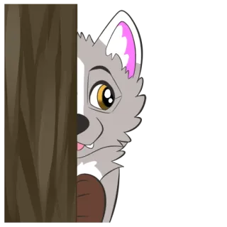 😯 701a0c32 wolf, cartoon, animal, cute, tree, peeking whatsapp sticker