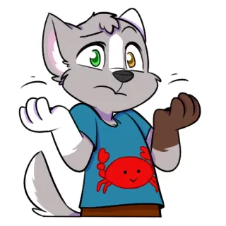 🙁 f9feb0c7 shrugging, cartoon, crab, wolf, furry, animal, cute whatsapp sticker
